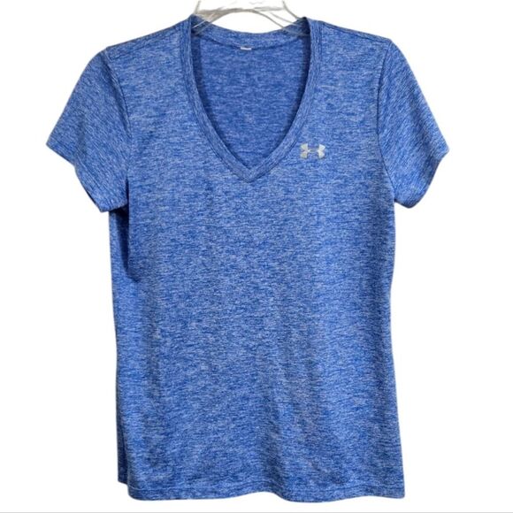 Under Armour Women's UA Tech Twist T-Shirt V-Neck SpaceDye Blue Loose Activewear - Picture 1 of 8